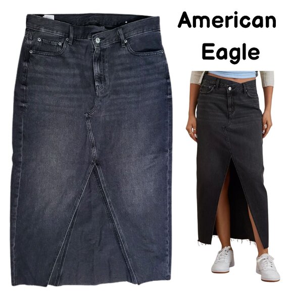 AMERICAN EAGLE Black Denim 90's High Rise Maxi Skirt - Women's 12 - Picture 1 of 8